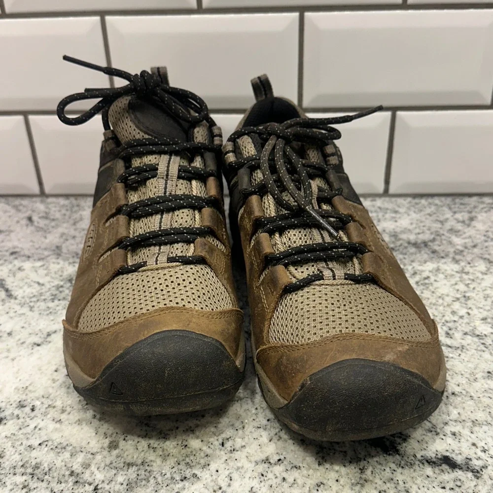 Keen Mens 7.5 Hiking Shoes Brown Leather Mesh Low‎ Top Trail Gorpcore 1022746